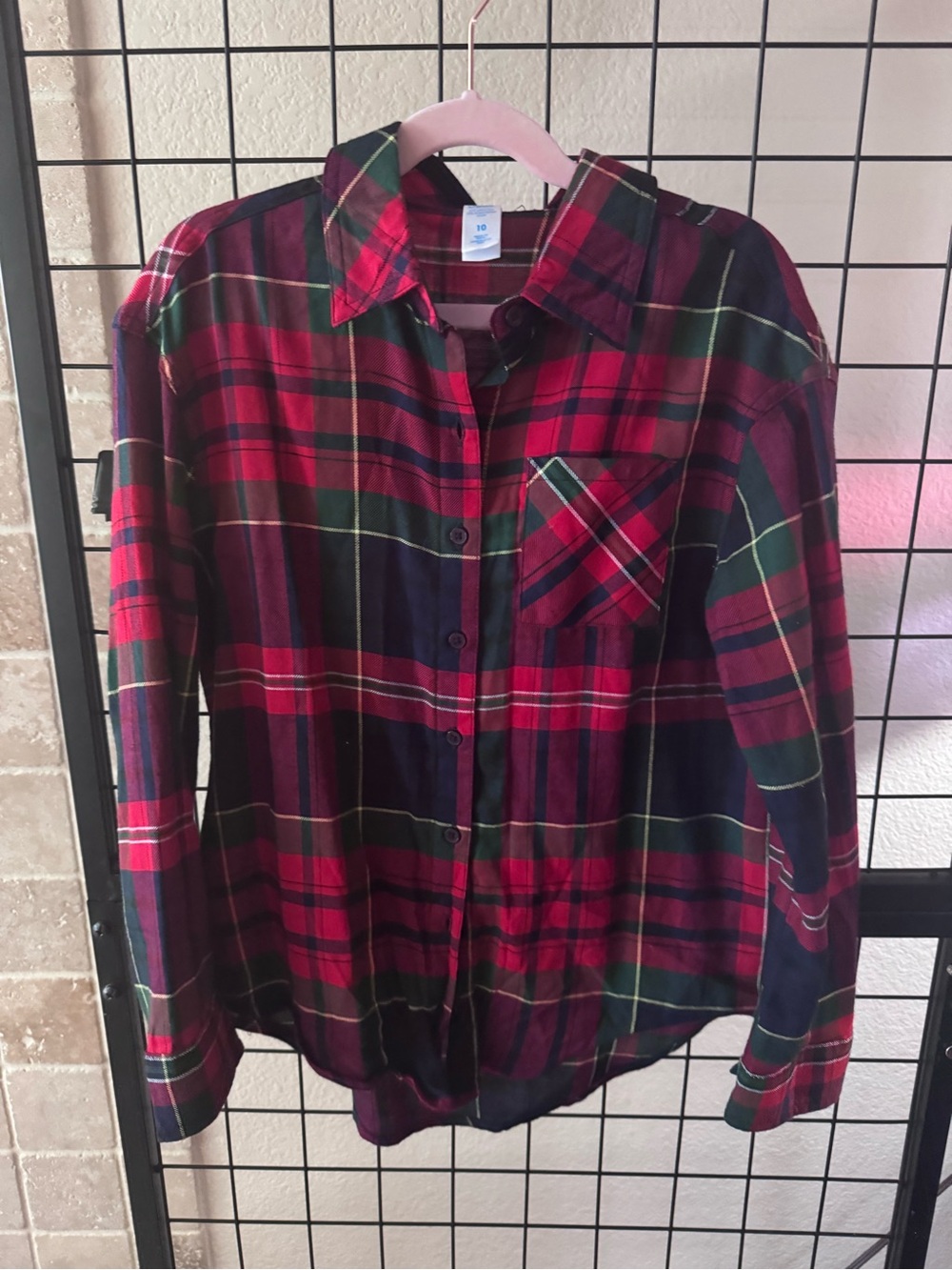 Justice Girls Plaid Long Sleve Button Up  Size 10 - NWOT - Christmas Plaid